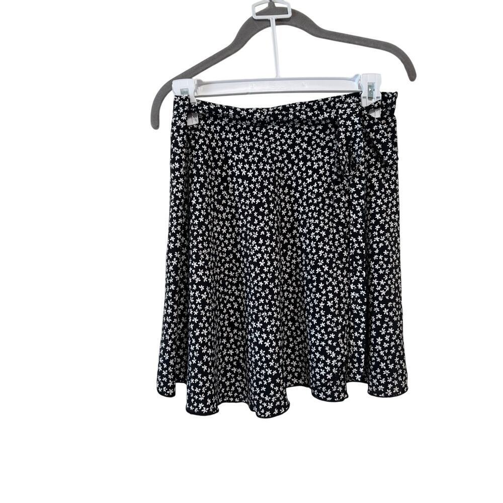 Sky & Sparrow Floral Wrap Skirt Women’s Medium Black White Mini A-Line Casual - Picture 3 of 7